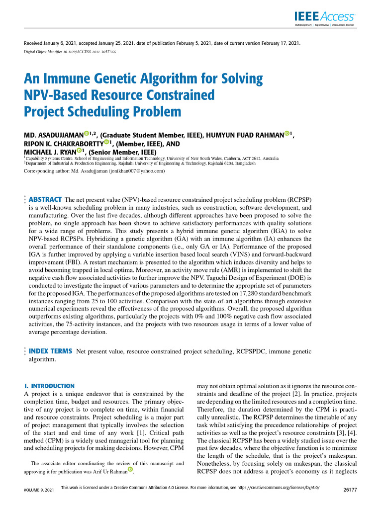 Immune Genetic Algorithm for NPV Scheduling | PDF | Net Present Value