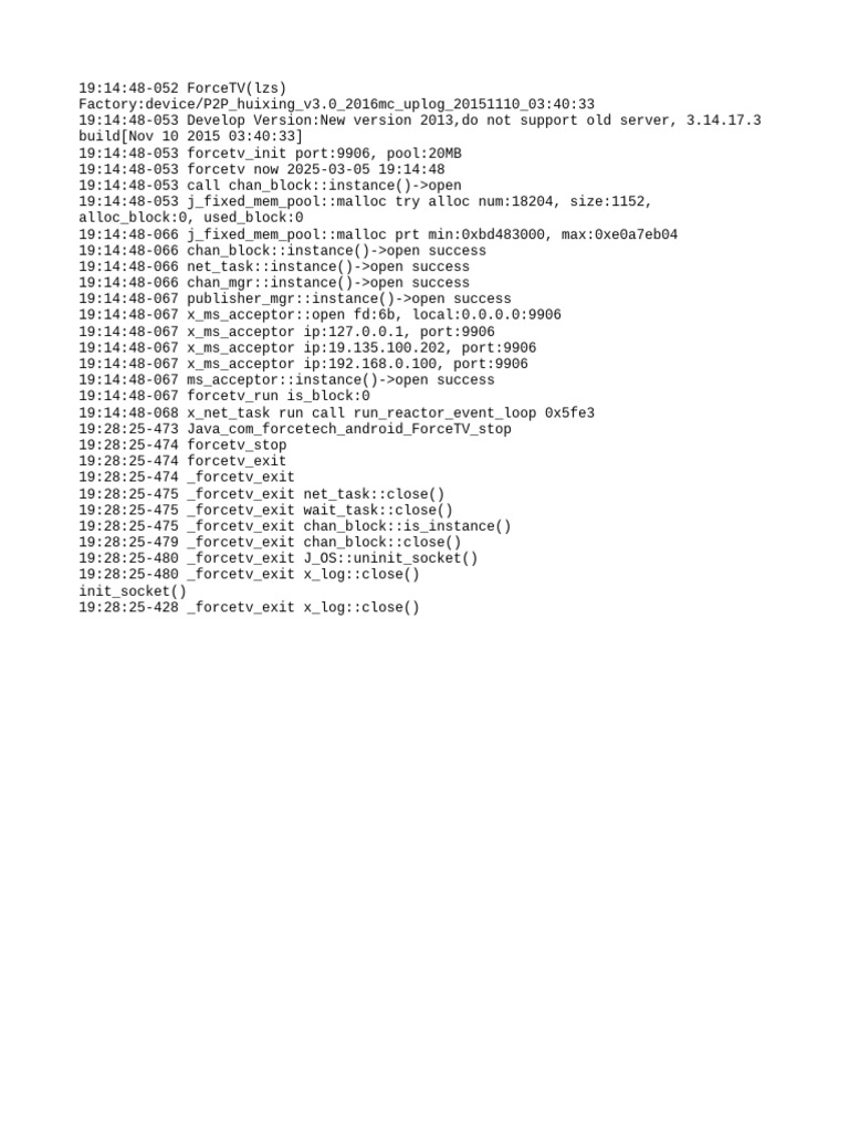 ForceTV Initialization Log Details | PDF