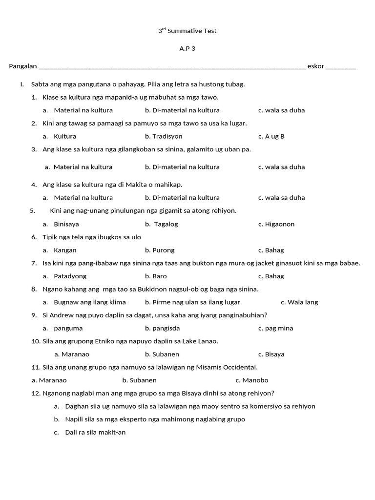 3rd Summative Test AP | PDF