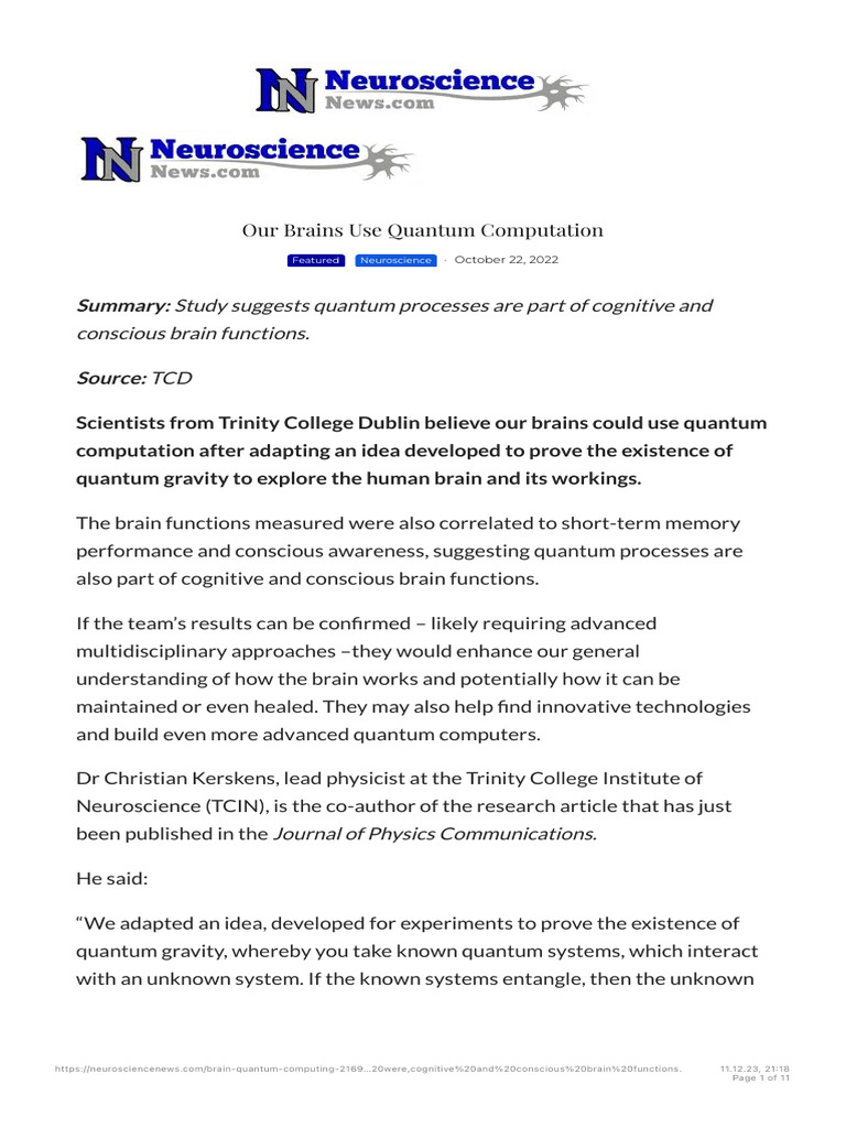 Our Brains Use Quantum Computation Neuroscience News Pdf
