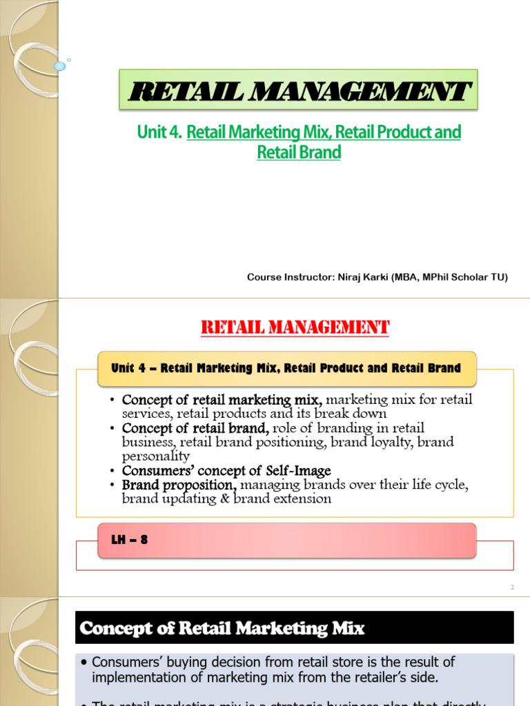 Unit 4 Retail Marketing Mix The Retail Product And Retail Brand Pdf