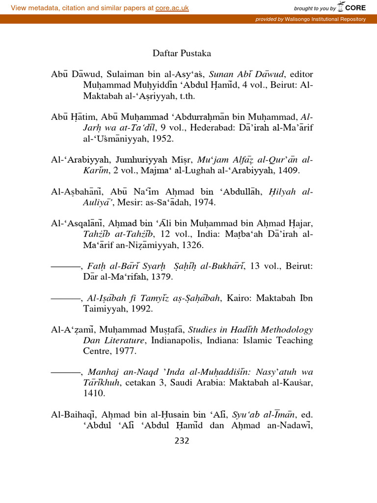 Daftar Pustaka Karya Islam dan Hadis | PDF