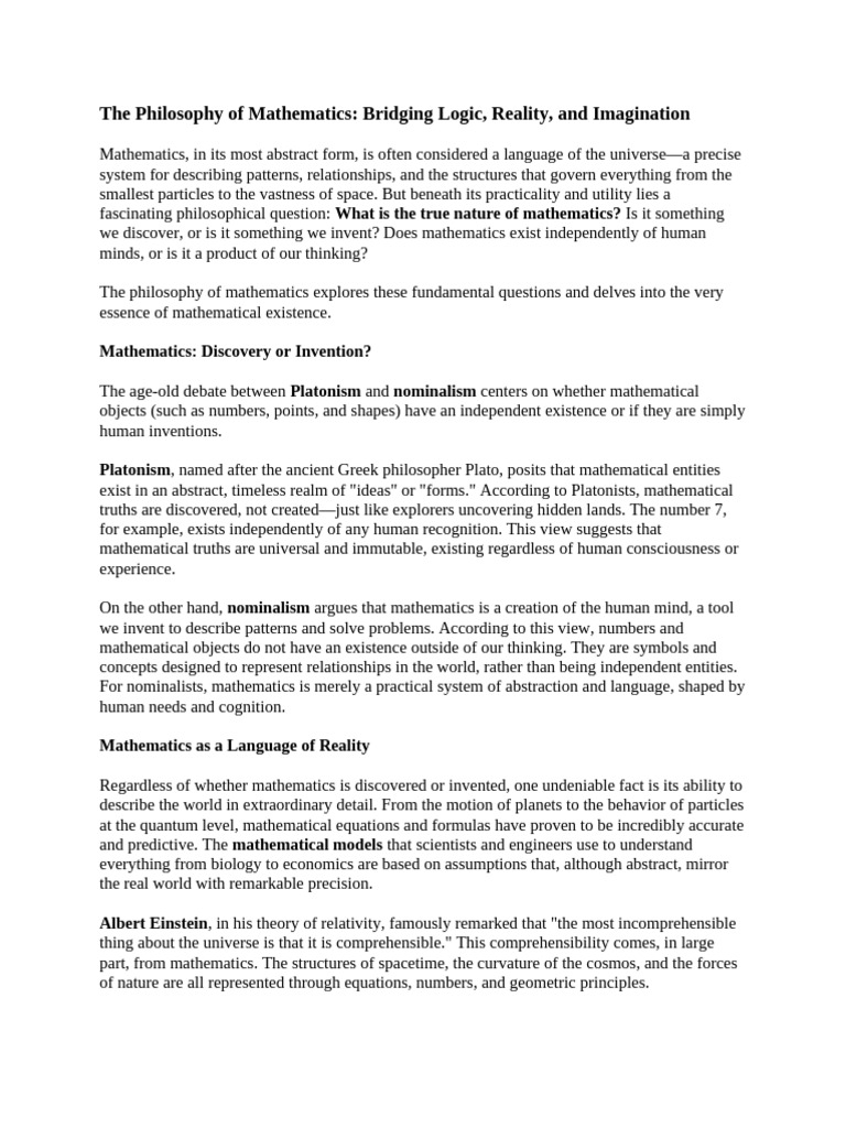 Philosophy of Mathematics Explained | PDF | Mathematics | Existence