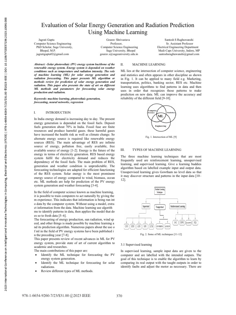 Machine Learning for Solar Energy Forecasting | PDF | Machine Learning ...