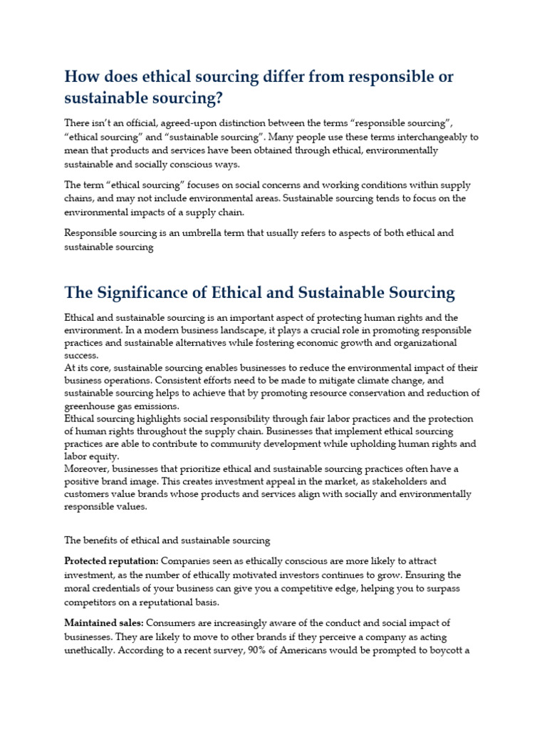 Ethical vs. Sustainable Sourcing Explained | PDF | Supply Chain ...