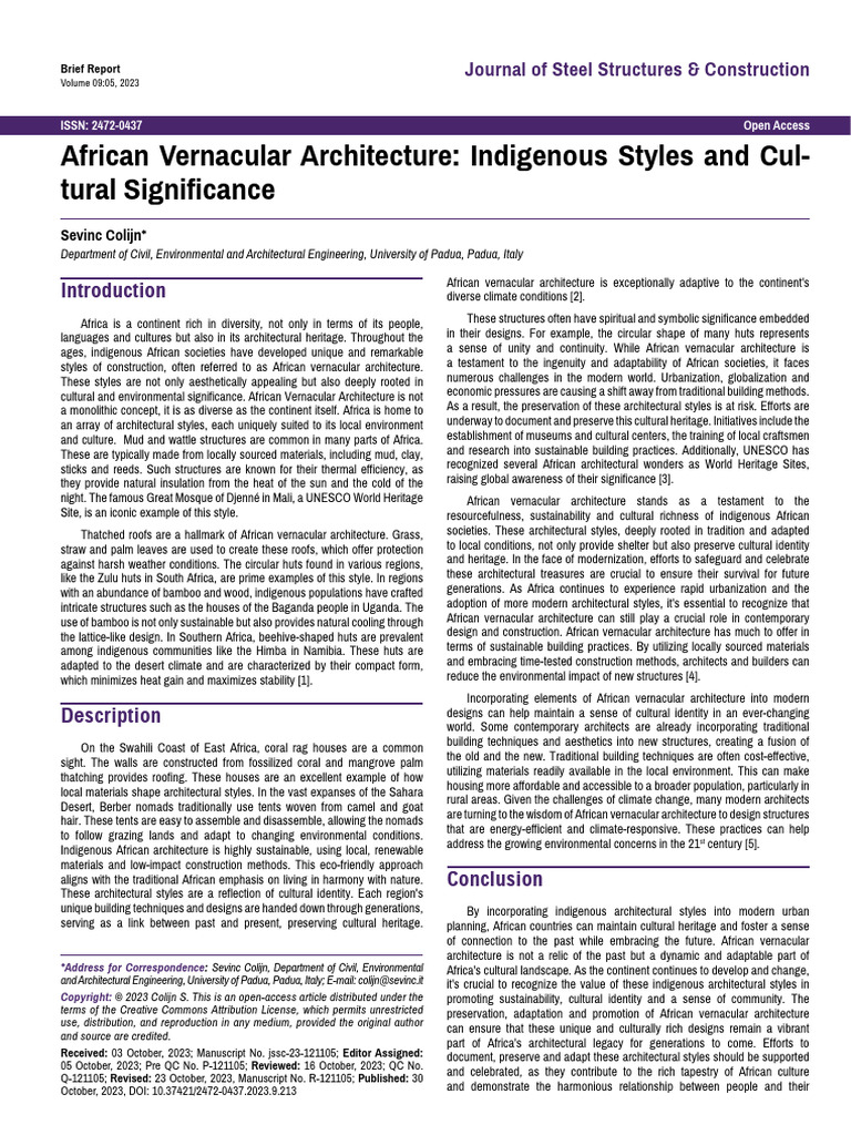 African Vernacular Architecture Indigenous Styles and Cultural ...