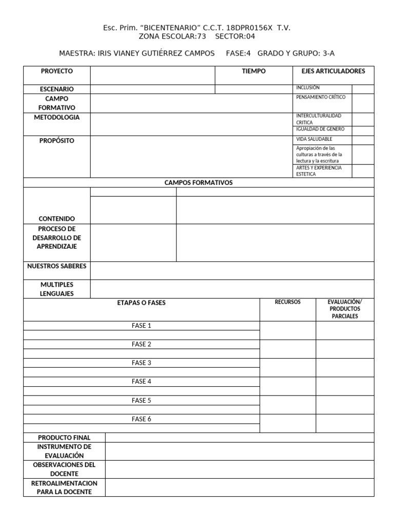 Formato de Planeaciones Educativas | PDF | Enseñando | Aprendizaje