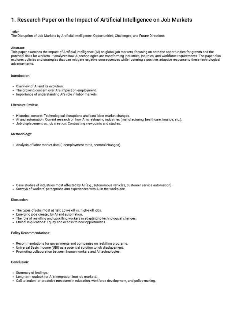 Research Paper On The Impact of Artificial Intelligence On Job Market | PDF