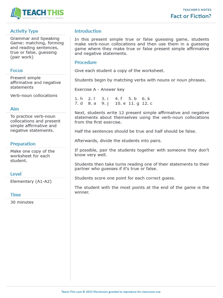Present Simple Guessing Game | PDF | Verb | Grammar