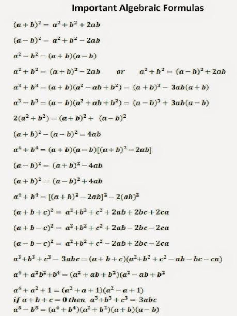 Algebraic Formulas | PDF