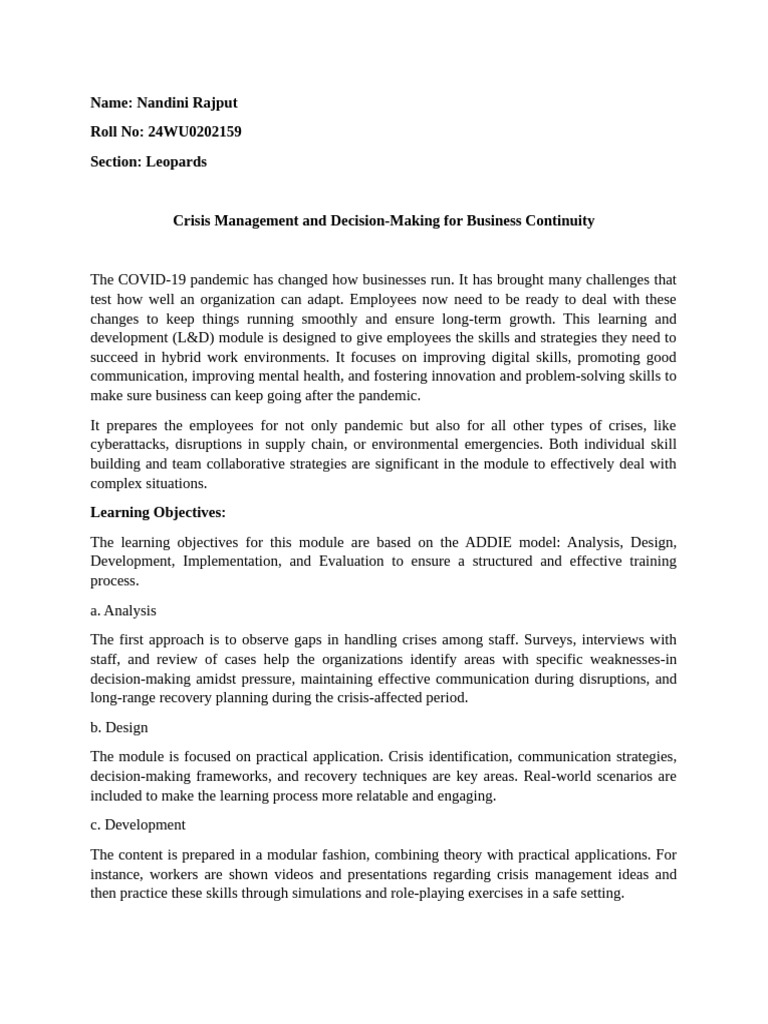 Crisis Management Training Module | PDF | Decision Making | Crisis ...