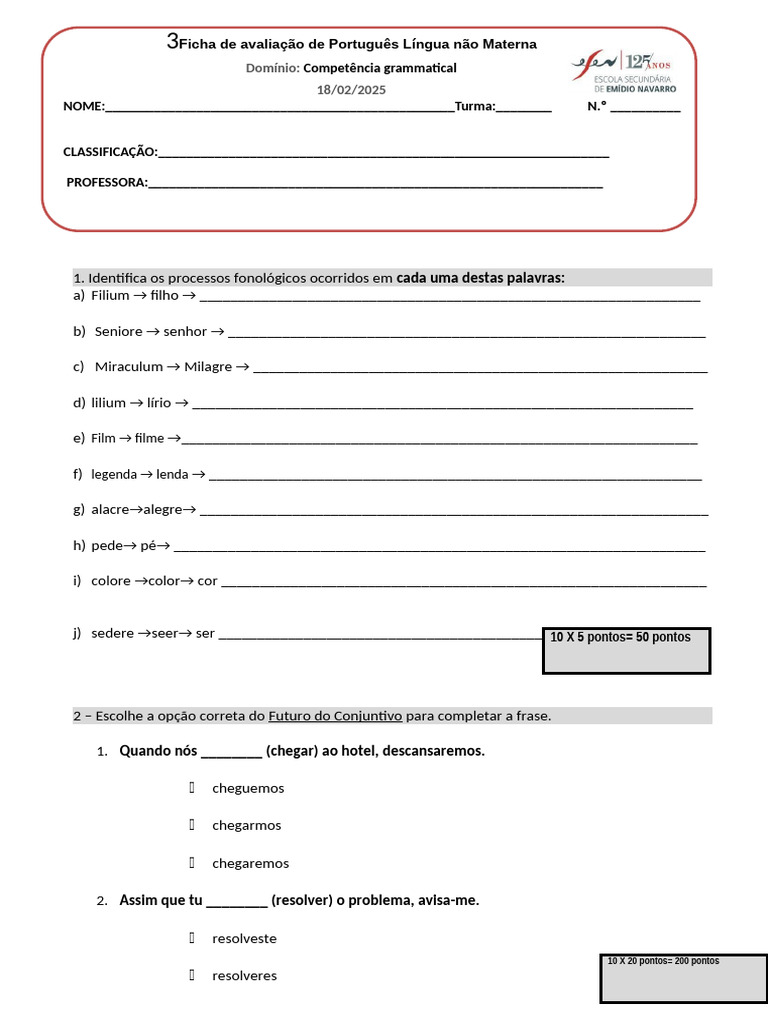 CE Teste - PLNM GRAMÁTICA | PDF