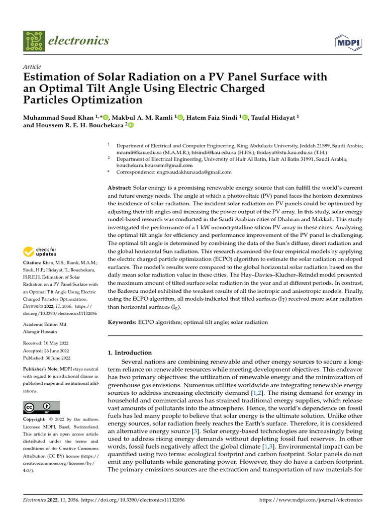 Optimal Tilt Angle for PV Solar Radiation | PDF | Photovoltaics ...