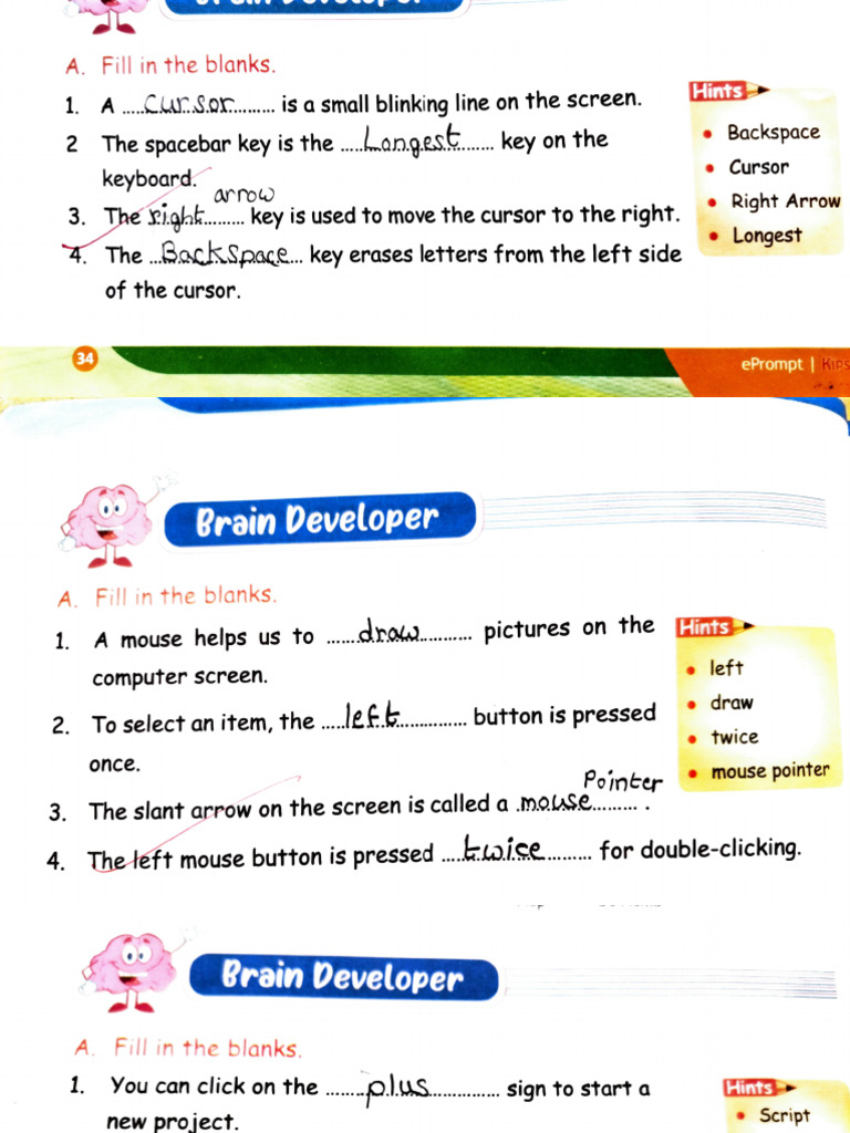 Grade II Computer Fill in The Blanks and Match The Pairs. | PDF ...