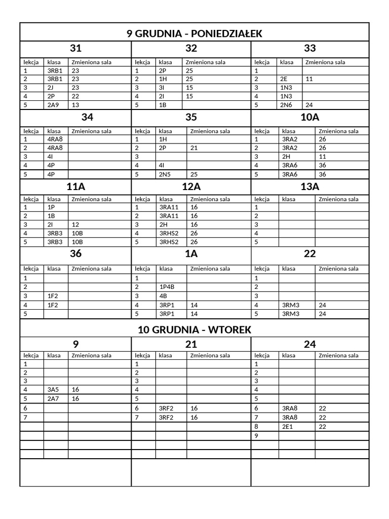 9 Grudnia - Poniedziałek 31 32 33 | PDF