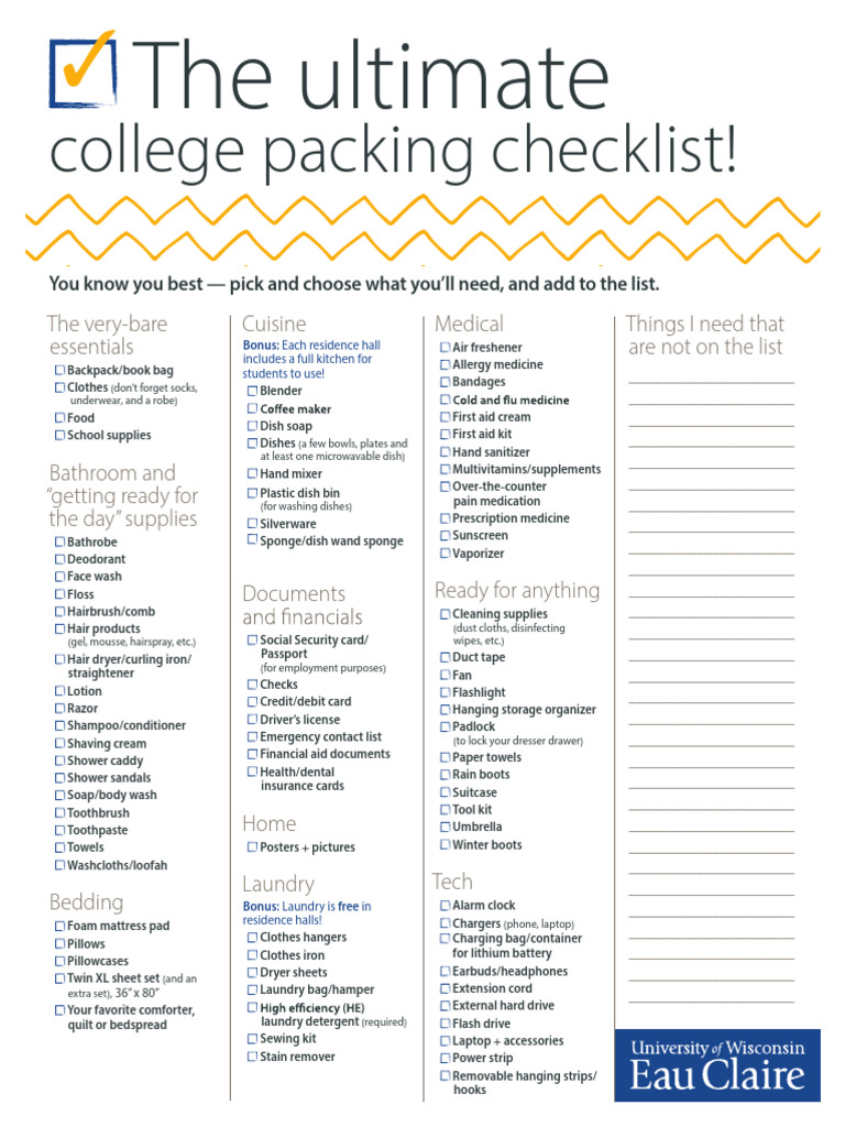 Essential College Packing Checklist | PDF | Bedding | Laundry