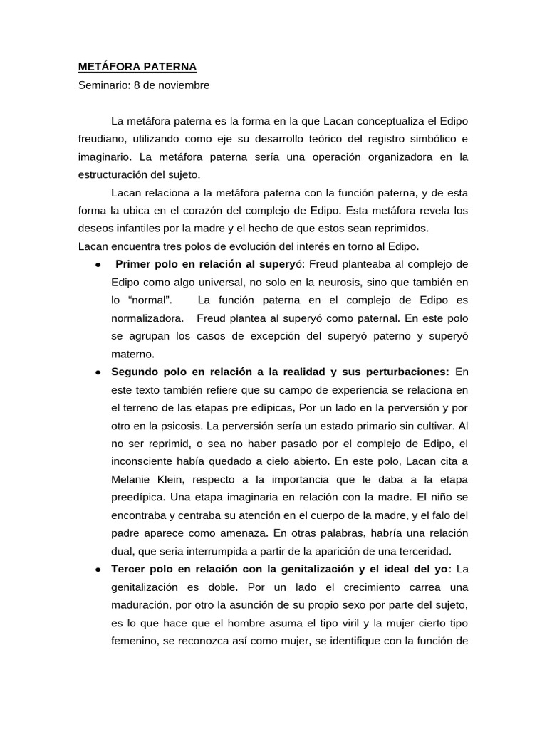 Metafora PAterna (1) | PDF | Complejo de Edipo | Jacques Lacan
