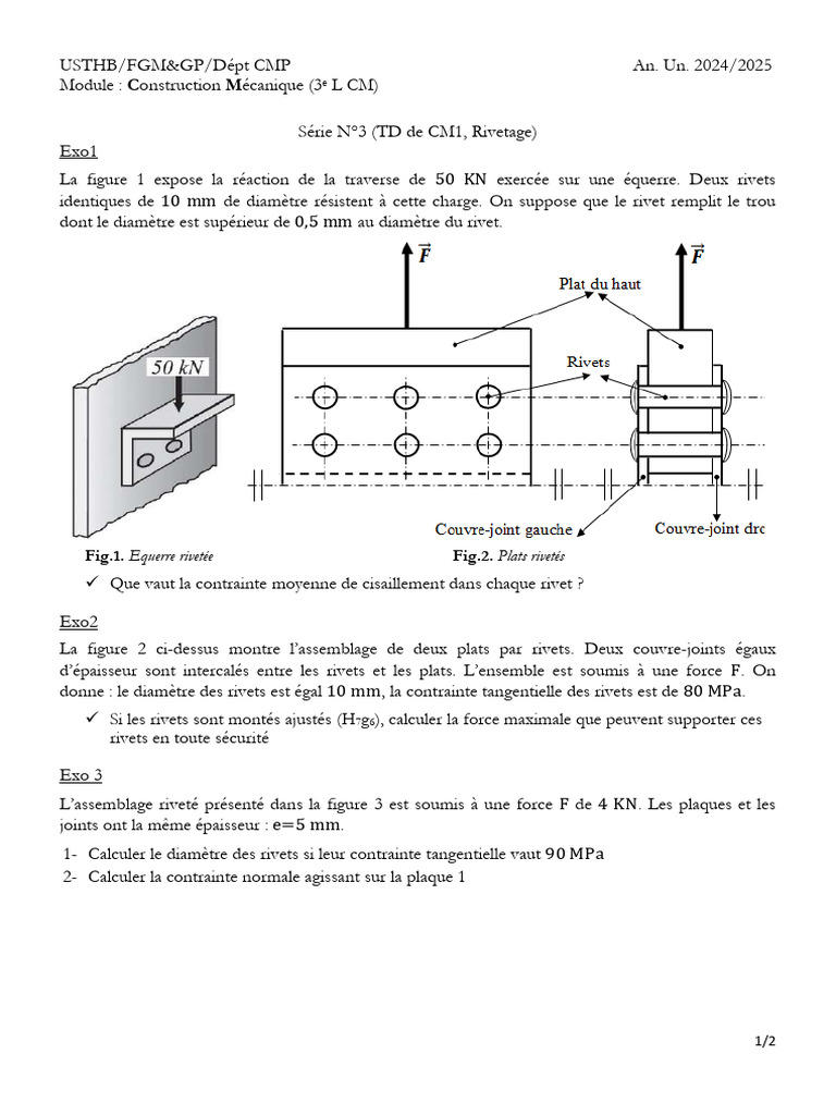 Exercices sur le rivetage en mécanique | PDF