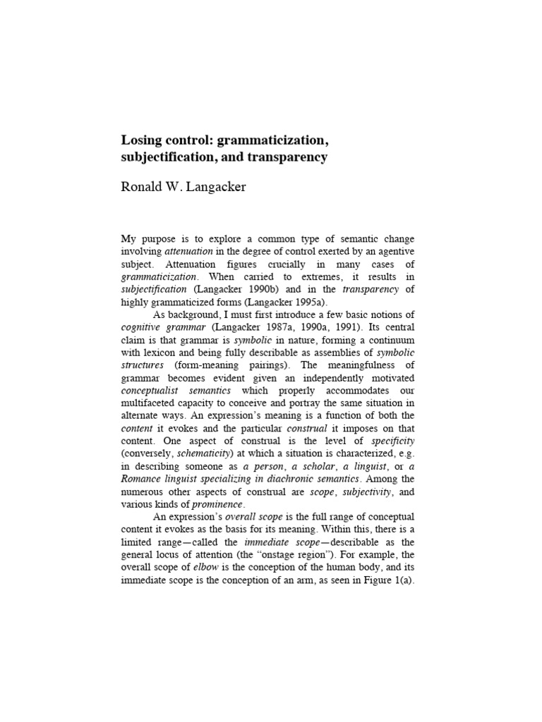 Grammaticalization and Subjectification Insights | PDF | Verb | Semantics