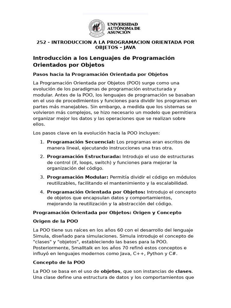 Unidad 1 | PDF | Programación orientada a objetos | Objeto (informática)