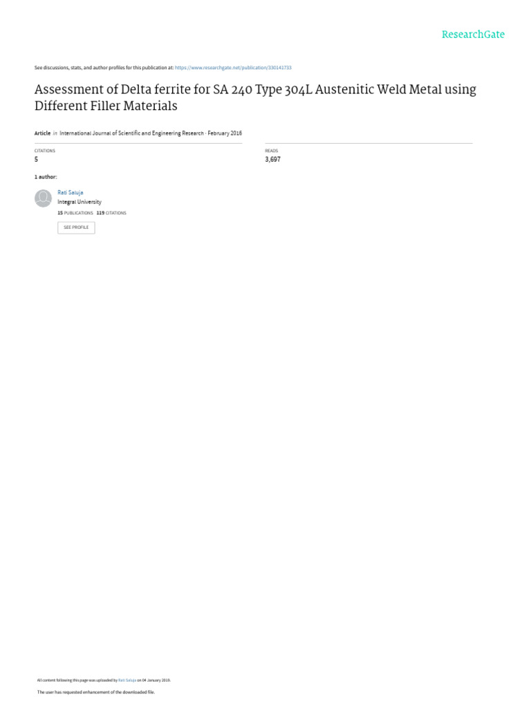 Delta Ferrite Assessment in 304L Welds | PDF | Stainless Steel | Steel