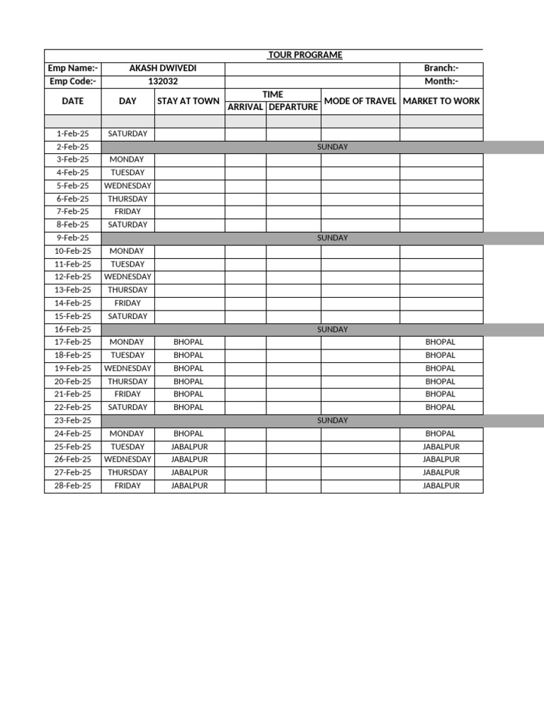 February 2025 Tour Program for Akash | PDF