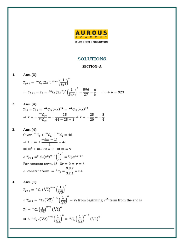 Binomial Theorem Solutions and Coefficients | PDF | Rational Number ...