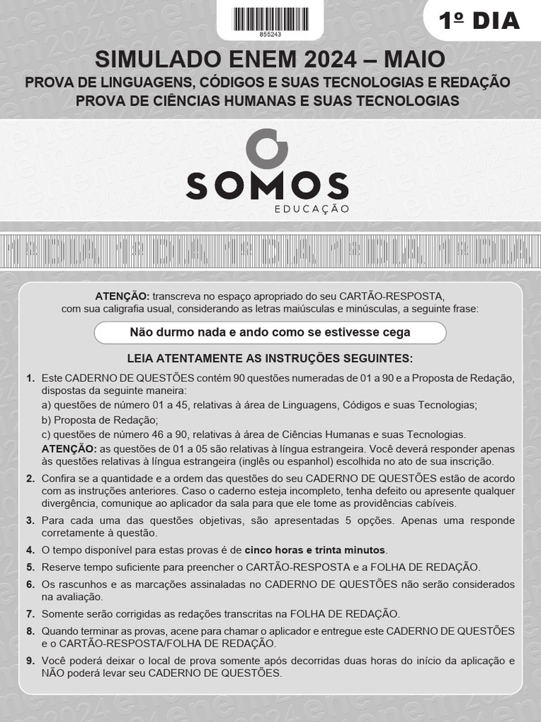 Simulado ENEM 2024: Linguagens e Ciências | PDF