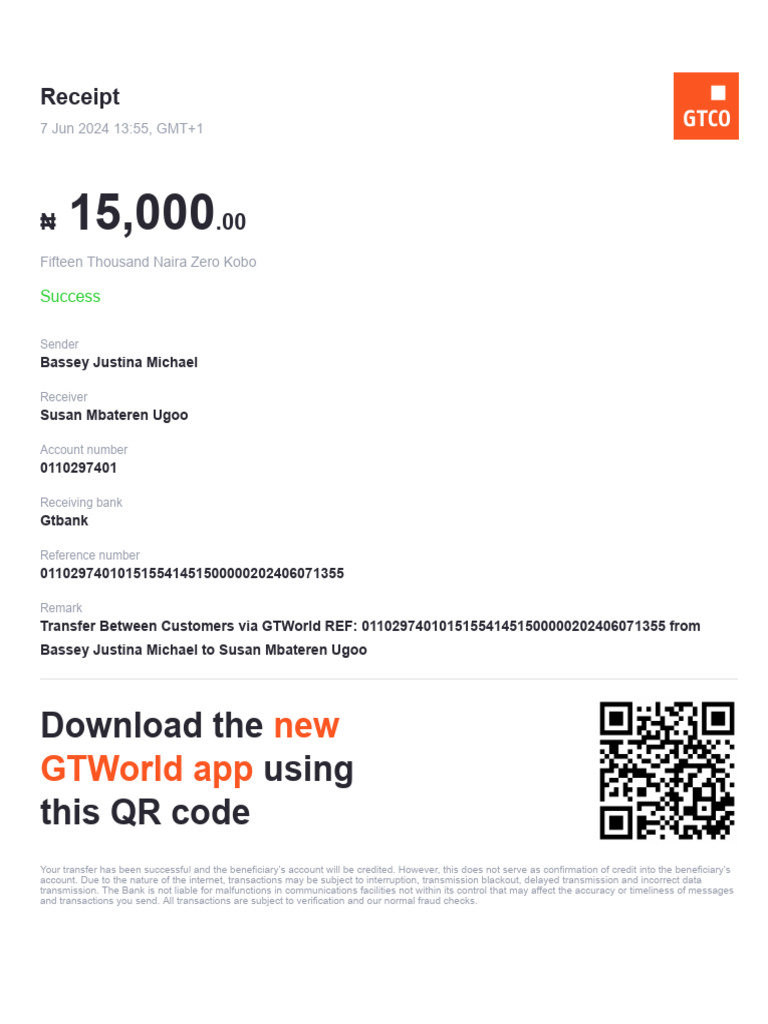 Successful GTBank Transfer Receipt | PDF