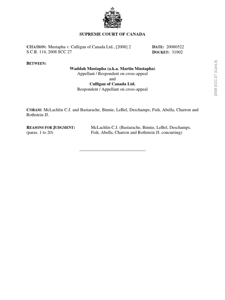 Mustapha v Culligan Duty Of Care Negligence