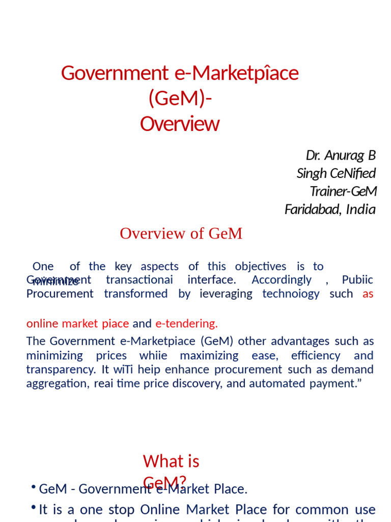 Government e-Marketplace (GeM) Overview | PDF | Value Added Tax ...