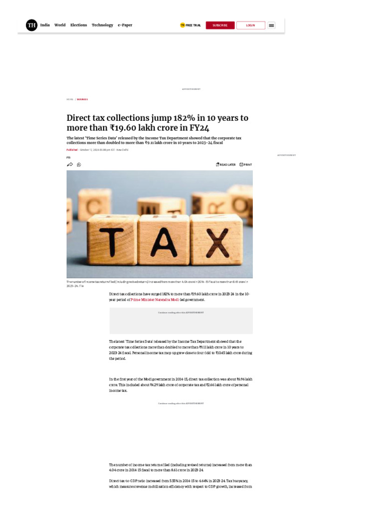 WWW Thehindu Com Business Direct Tax Collections Jump 182 in 10 Years ...