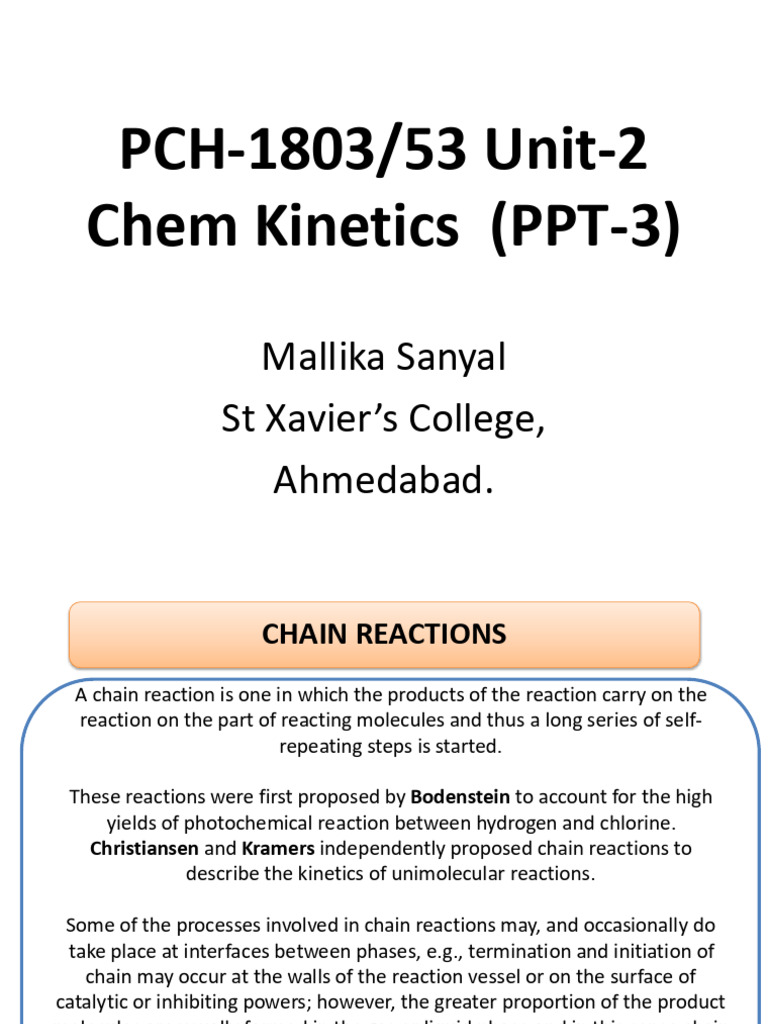 Chain Reaction Chemistry Overview | PDF | Chemical Reactions | Catalysis