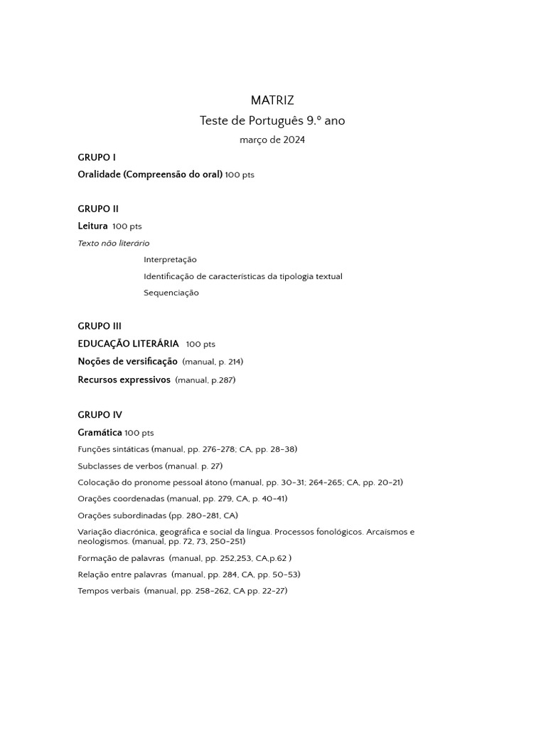 Cópia de Matriz 3.º Teste | PDF