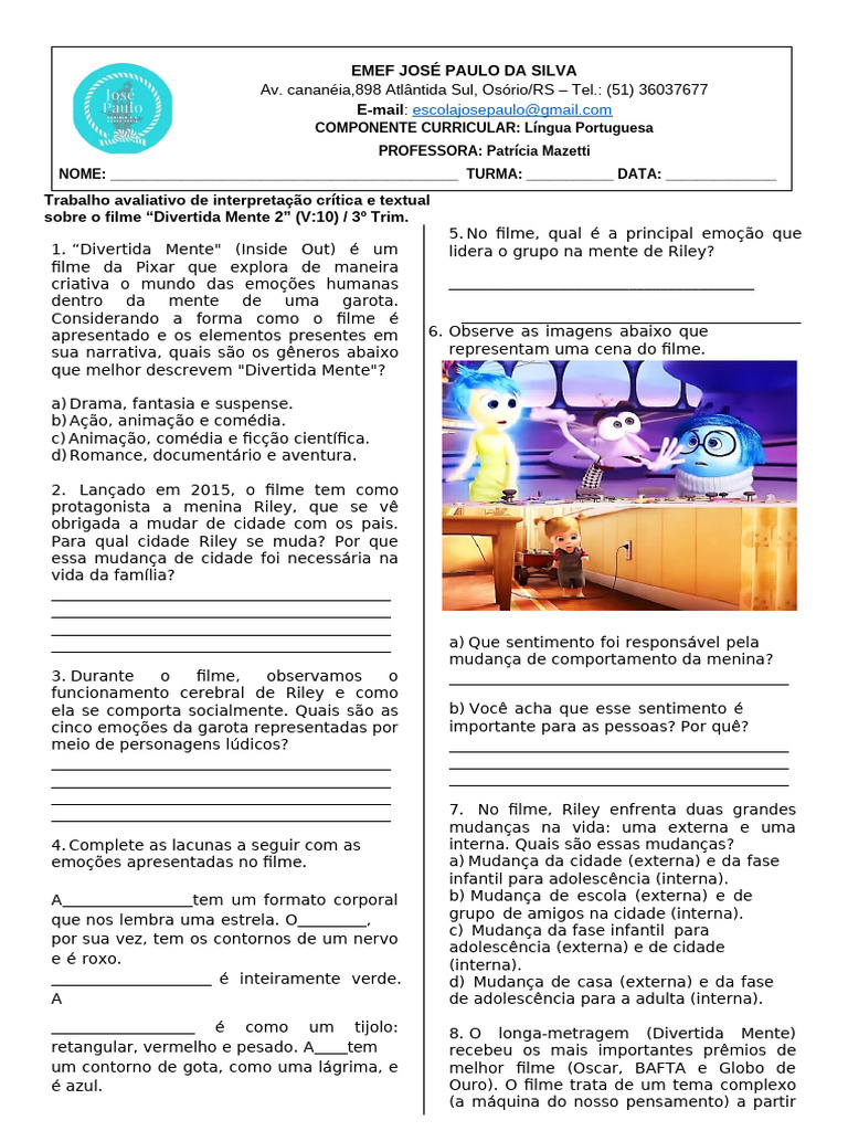 Análise Crítica do Filme Divertida Mente 2 | PDF | Emoções