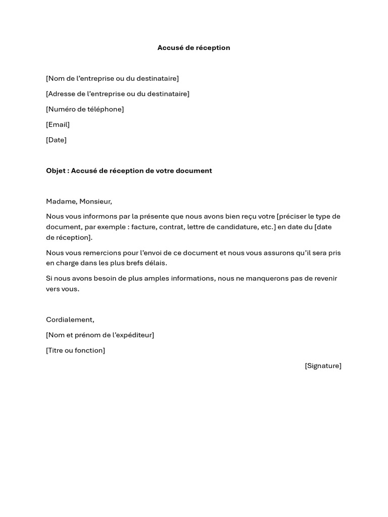 Mod le D accus De R ception Document PDF