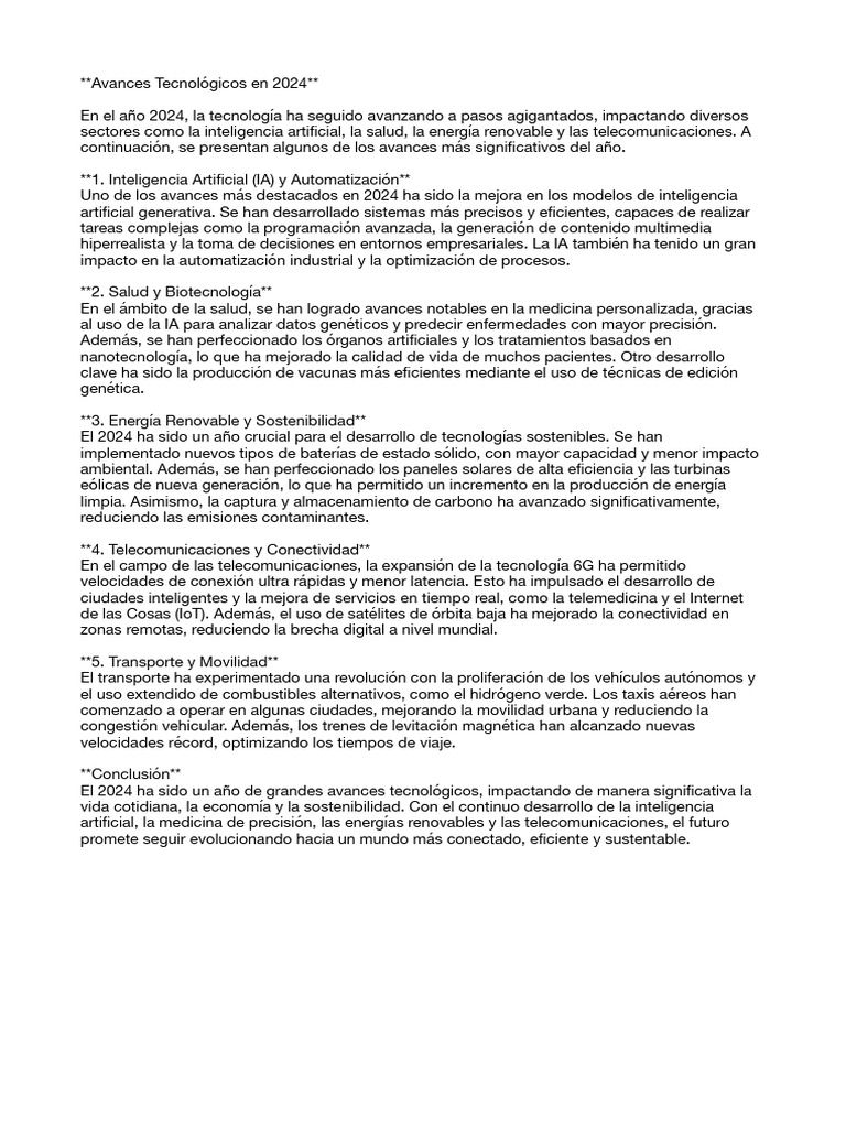 Avances Tecnológicos Clave en 2024 | PDF | Inteligencia artificial ...