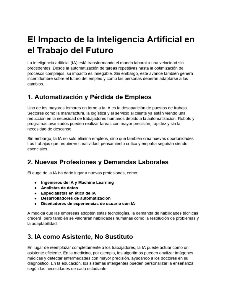Impacto de la IA en el Trabajo Futuro | PDF | Inteligencia artificial ...