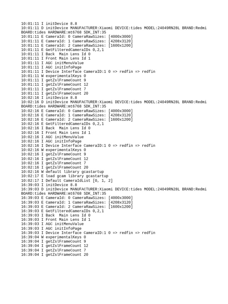 Xiaomi Redmi Camera Initialization Logs | PDF