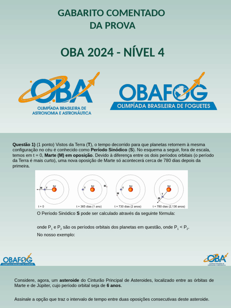 Gabarito Comentado OBA 2024 - Nível 4 | PDF | Estrelas | Órbita