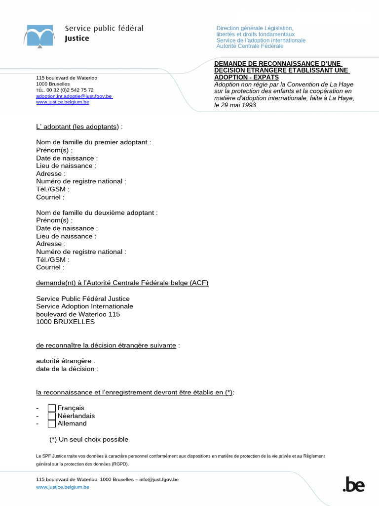 Demande d'adoption internationale | PDF | Certificat de naissance | Justice