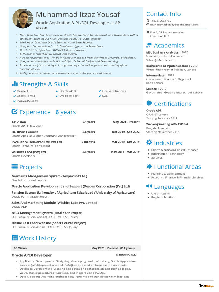 Oracle APEX Developer Profile Summary | PDF | Databases | Pl/Sql