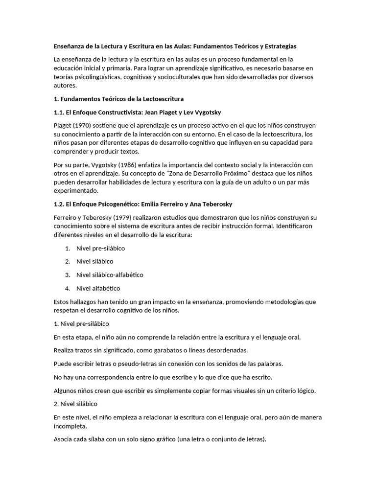 Enseñanza de la Lectura y Escritura en las Aulas | PDF | Escritura | Fónica