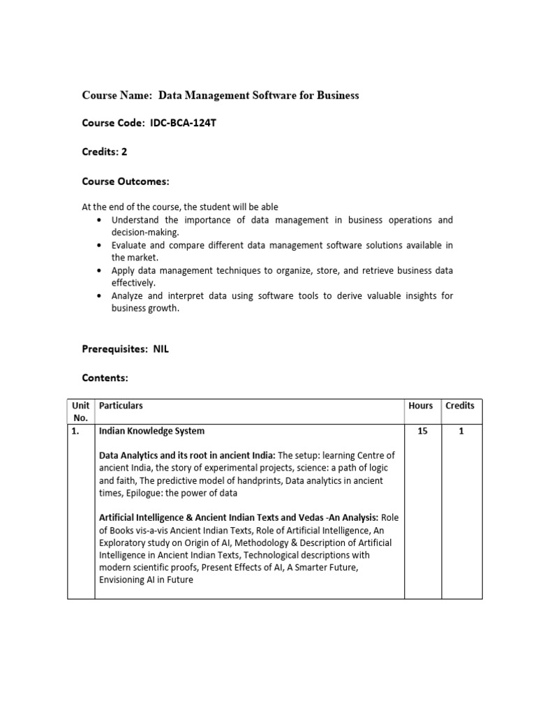 Data Management Software Course Syllabus | PDF | Databases | Data