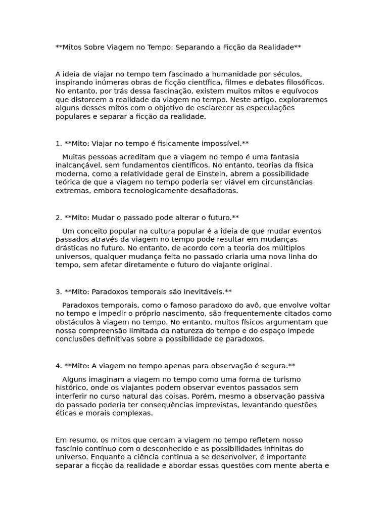Mitos Sobre Viagem No Tempo | PDF
