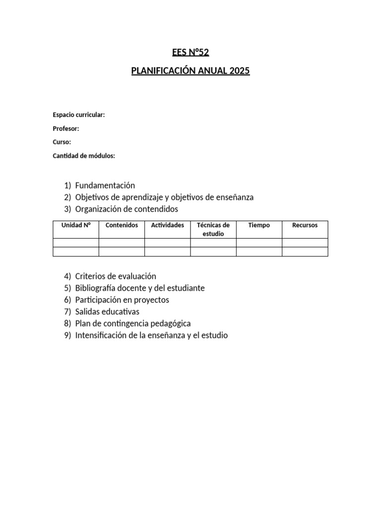 Planificacion Anual 2025 | PDF