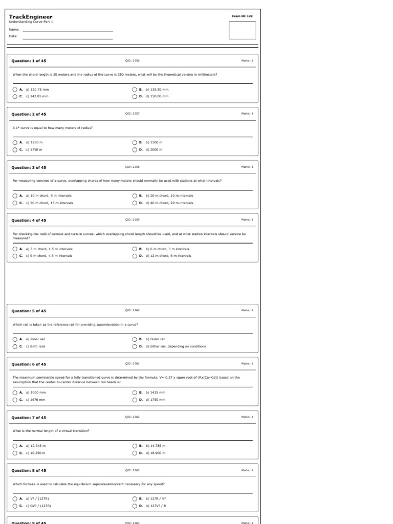 TrackEngineer - Print Exam | PDF | Rail Transport | Rail Infrastructure