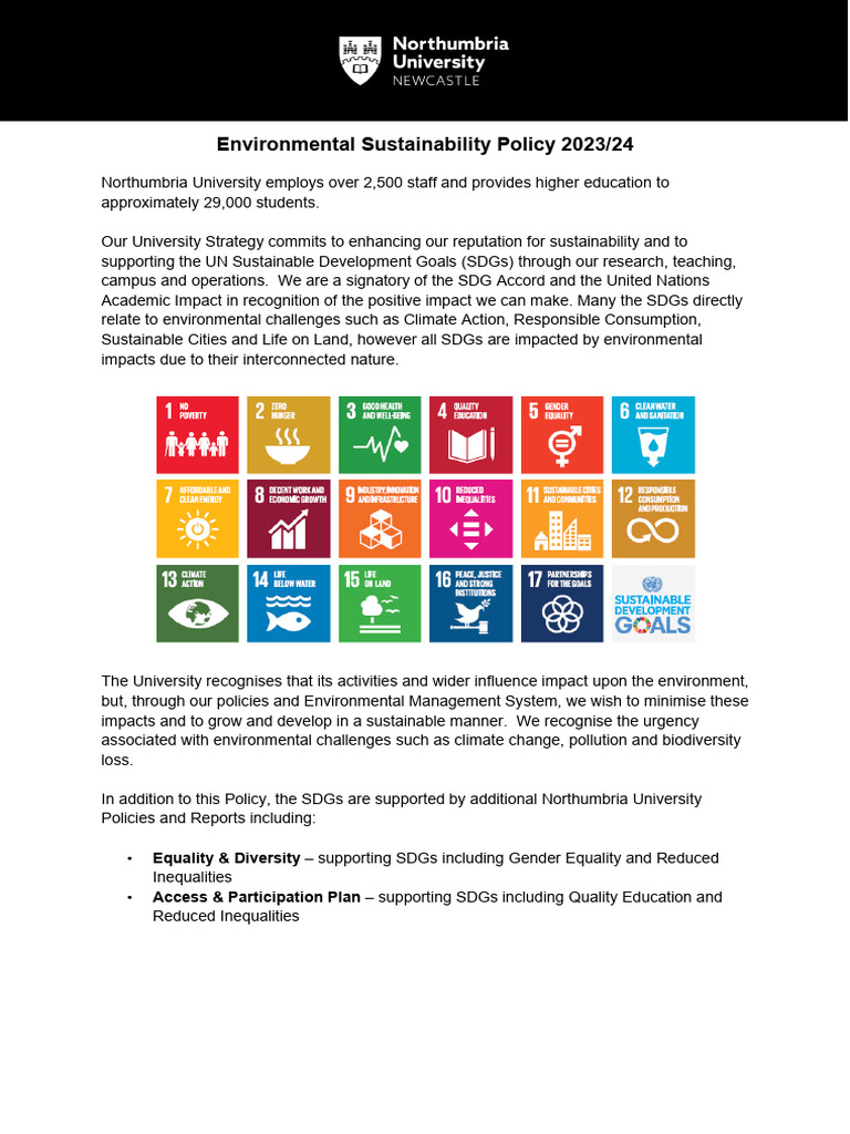 Northumbria University Sustainability Policy | PDF | Sustainability | Waste