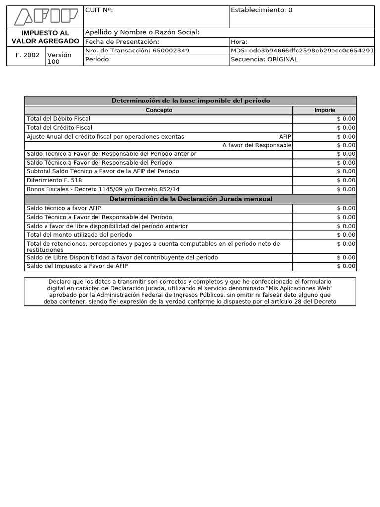 Declaración Jurada IVA 2025 | PDF
