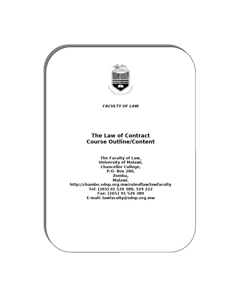Law of Contract Course OutlineContent | PDF | Legal Concepts | Contract Law